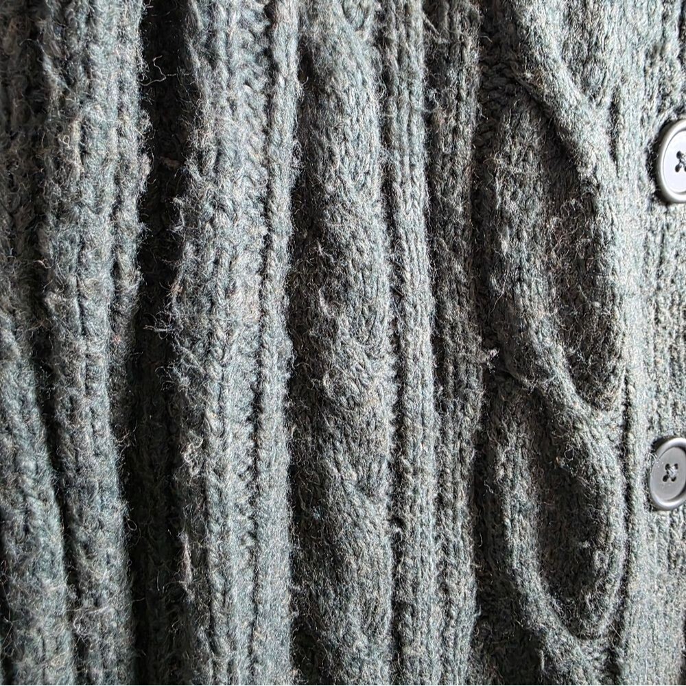 Vtg Mossimo Green Chunky Cable Knit Big Button Cardigan Fishermann Wool Blend XL - Picture 5 of 10